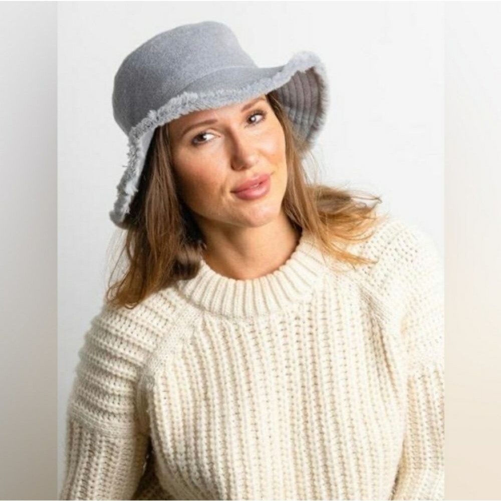 Hat Attack Frayed Edge Bucket Hat in Light Grey One Size Flannel